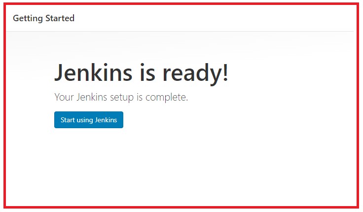 Picture showing the screen that shows the jenkins setup is complete